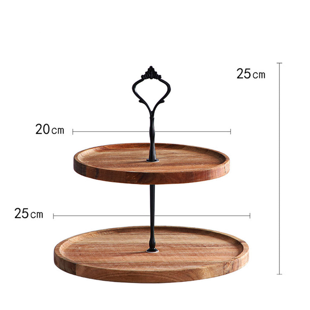 NNEAGS 20cm 2 Tier Brown  Round Wooden Acacia  Dessert Tray Cake Snacks Cupcake Stand Buffet Serving Countertop Decor