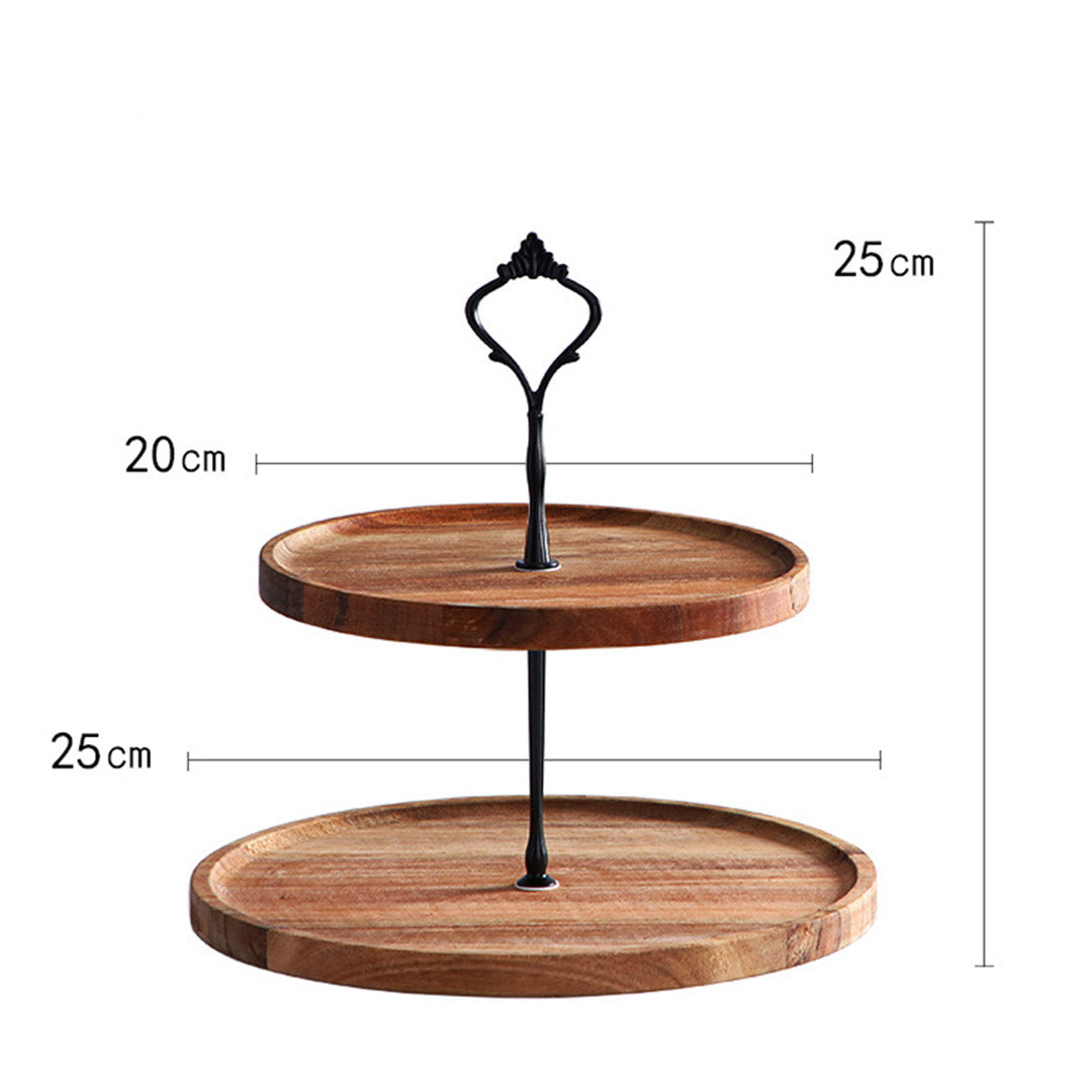 NNEAGS 20cm 2 Tier Brown  Round Wooden Acacia  Dessert Tray Cake Snacks Cupcake Stand Buffet Serving Countertop Decor