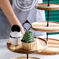 NNEAGS 20cm 2 Tier Brown  Round Wooden Acacia  Dessert Tray Cake Snacks Cupcake Stand Buffet Serving Countertop Decor