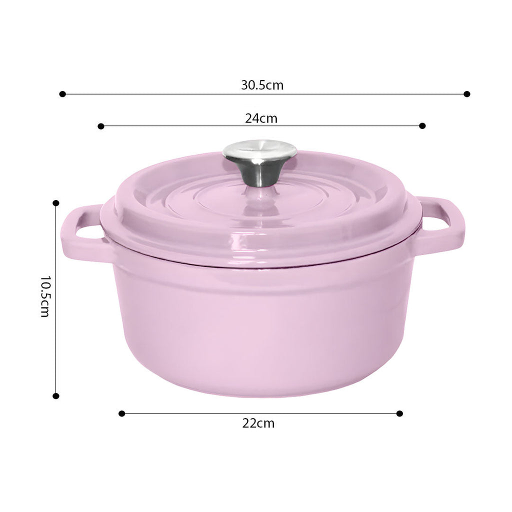 NNEAGS 2X 24cm Pink Cast Iron Ceramic Stewpot Casserole Stew Cooking Pot With Lid