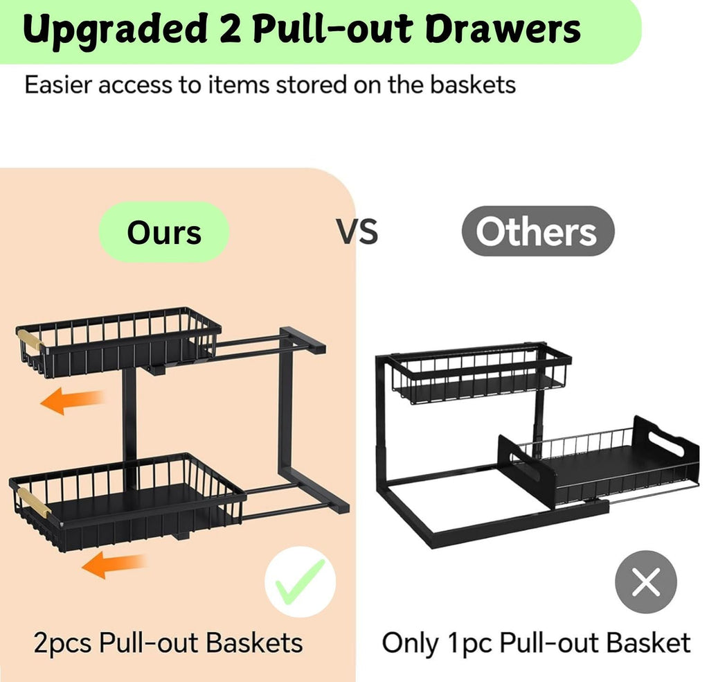 CARLA HOME 2-Tier Kitchen Under Sink Organiser Storage with Height Adjustable, Unique Slide Rail & Suction Cups for Storage