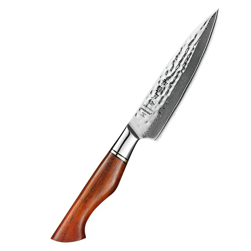 5-Inch Damascus Utility Knife 73-Layer Powder Steel Brown