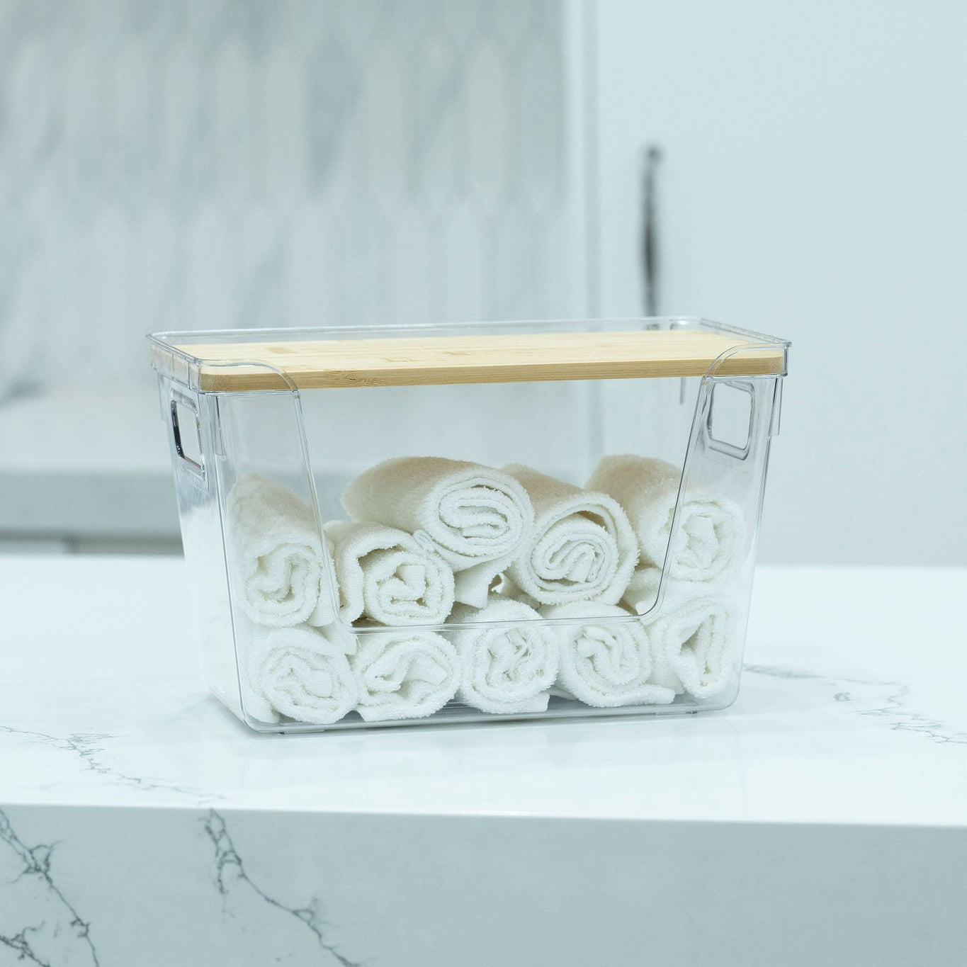 Clear 29cm storage container with bamboo lid