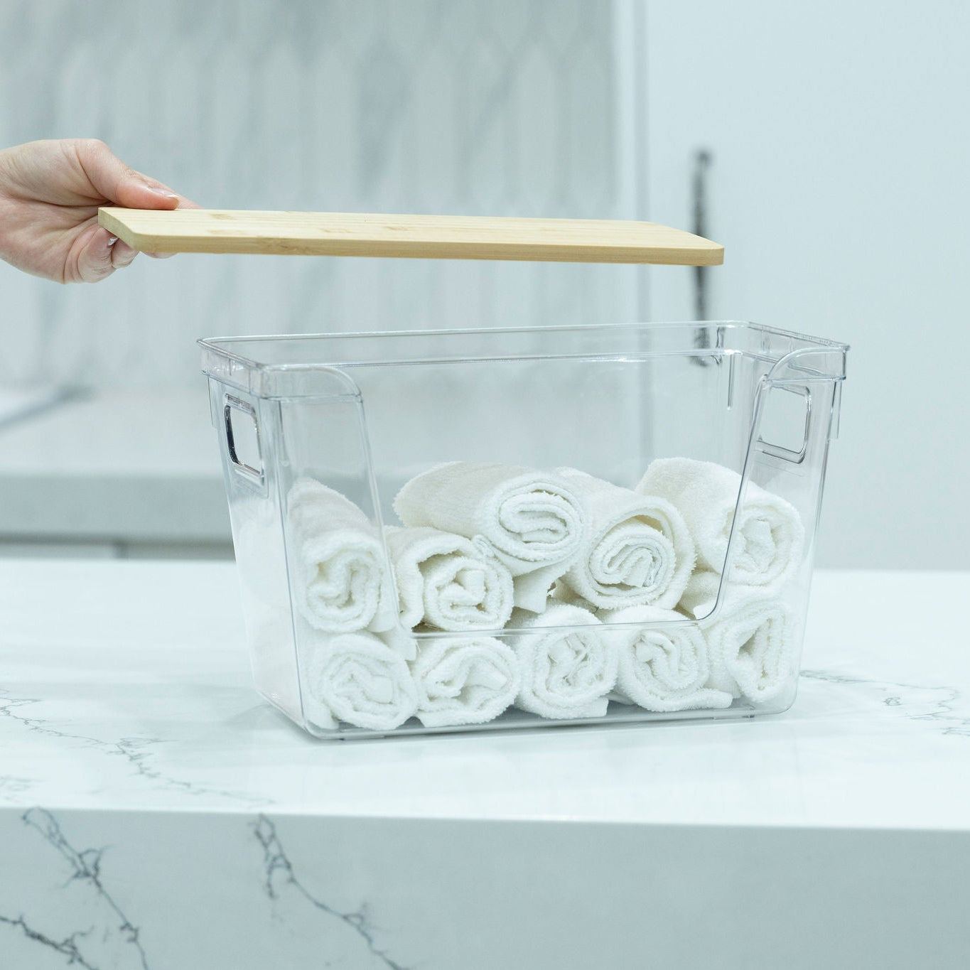 Clear Storage Container with Bamboo Lid – 29cm