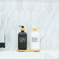 Two glass pump bottles on a bamboo tray, 500ml set