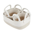 Set of three nested beige storage baskets with handles